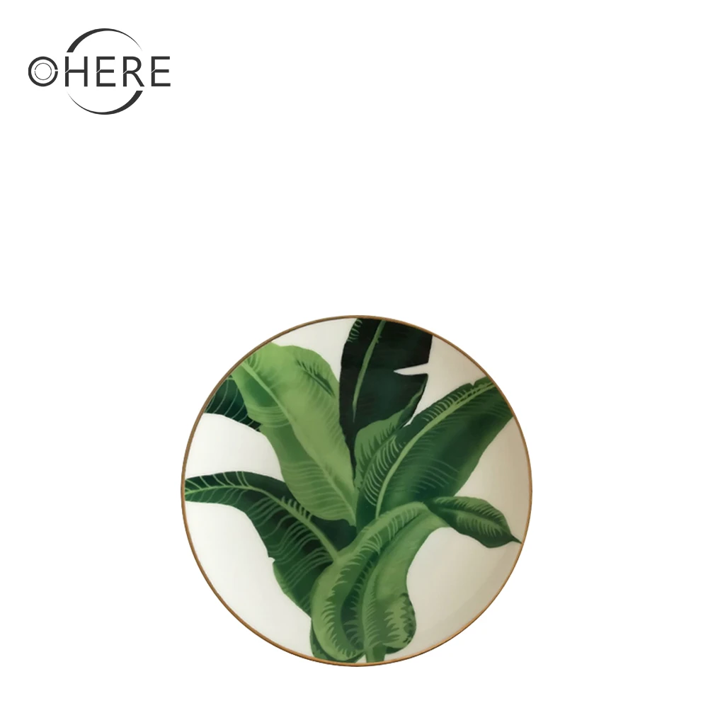 Профессиональные свадебные фарфоровые тарелки Ohere в виде банановых листьев с золотым ободком для ресторана, мероприятия