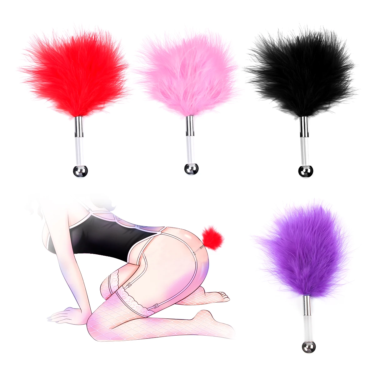 Dual Function Feather Small Beads Teaser Duster for Enhanced Foreplay Anus Butt Plug Anal Plug