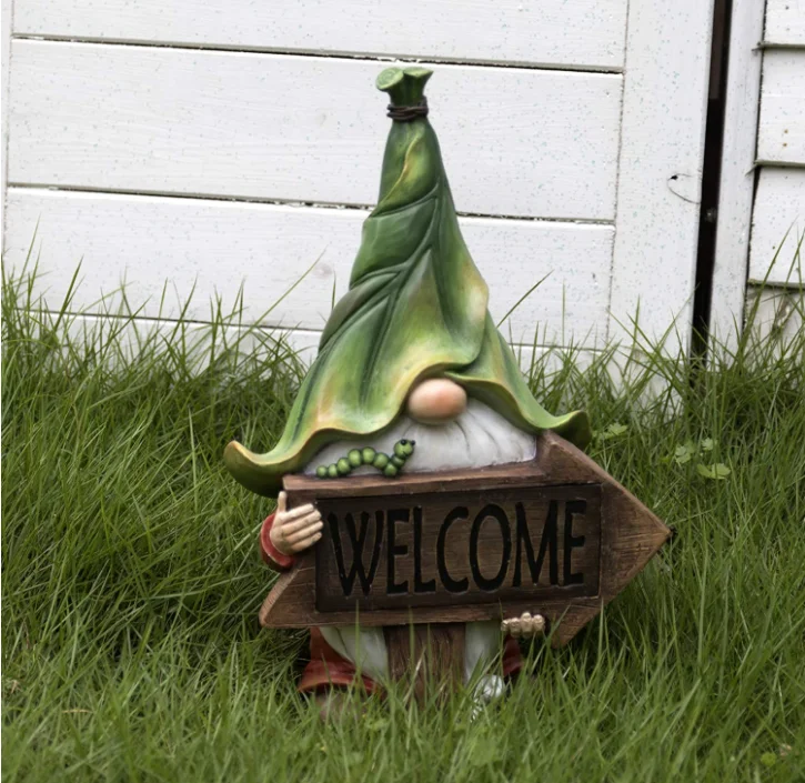 Наружное водонепроницаемое украшение для сада, статуэтка гнома из смолы, знак приветствия со светодиодами на солнечной батарее