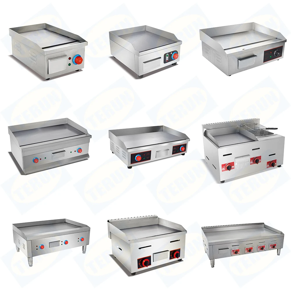 New Design Industrial Restaurant Equipment Stainless Steel Smokeless Non-stick Gas Griddle details