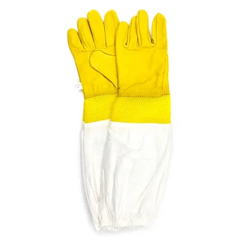GL3028A Yellow Anti Bee sting proof Sheepskin leather Cotton Polyester Mesh Long sleeves Beekeeping apiculture Protection Gloves