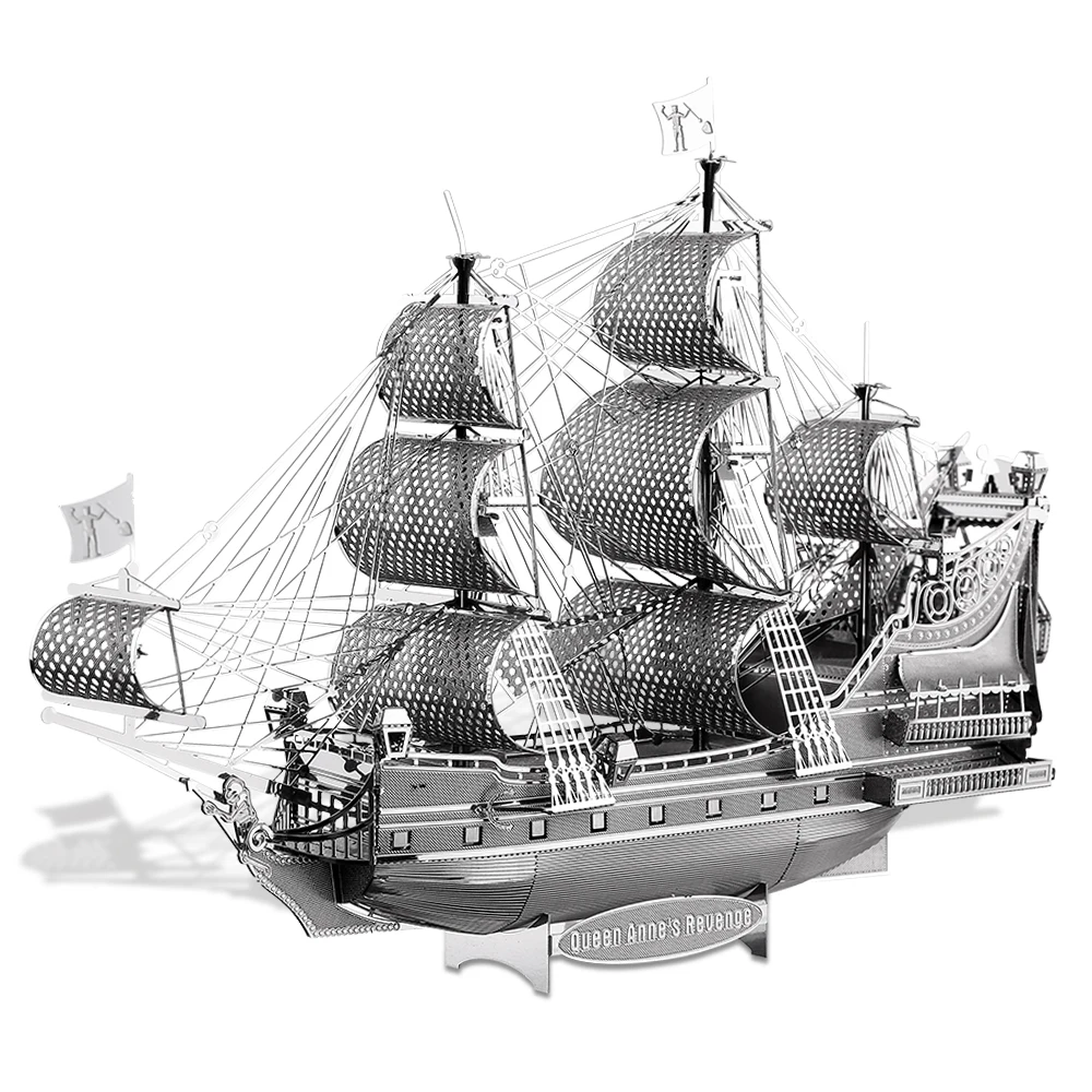 Piececool Queen Anne's Revenge Black Pearl Pirate Ship Handmade DIY  Assembly Model Toys 3D Metal Puzzles for Adults