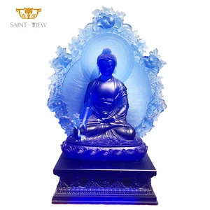 Large Custom Engineering Crystal Glass Consecrate Buddhism Temple Decor Gilding Buddha Statue Sculpture