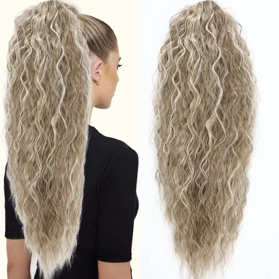 Water Wave Drawstring Ponytail Hair Extensions 170g 26in Curly Pony tail Natural Black Color 100 Brazilian Remy Human Hair 1B_voghion.com
