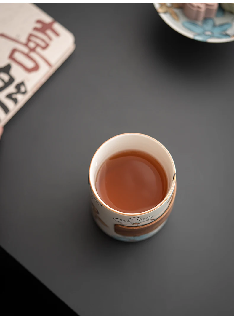 Japanese-Style Large Ceramic Cherry Blossom Water Cup Porcelain Espresso and Coke Cup for Office or Home for Tea and Table Use