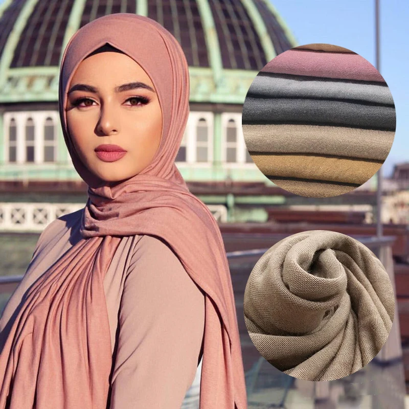 Turbante Sciarpe Avvolgenti con Sciarpa Musulmana Lunga Pianura Sciarpe di Colore Solido Delle Sciarpa Elastica Con Foulard Donna 2 Pezzi Sciarpe Hijab in Jersey da Donna