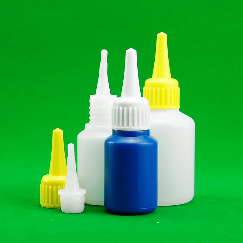 HDPE Plastic Bottles with Nozzle Cap Empty Cyanoacrylate Adhesive Bottles