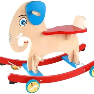 New Style Custom Funny Solid Children Playing Learning Toys Early Educational Wooden Elephant Rocking Horse Car for Children