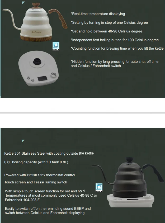 CHINA Pour Over Temperature Controlled Goose Neck Coffee Pot Kettle UK Plug UK Strix Thermostat Controller