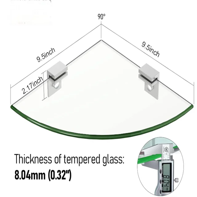 Glass Corner Shower Shelf, Tempered Glass Shelf Wall Mount, Shower Ball Bag Organizer, Bathroom Corner Glass Shelf