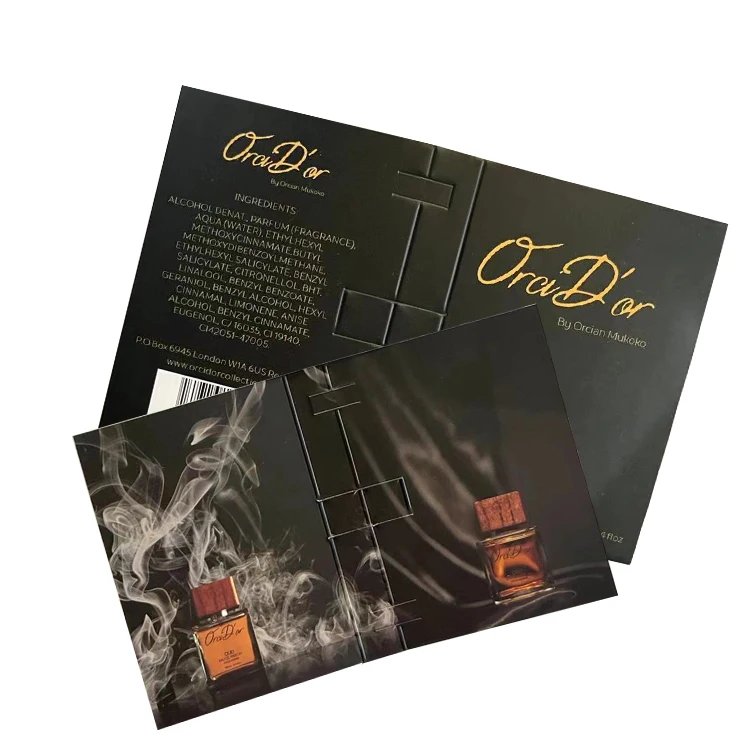 Wholesale Brands Custom Logo Printing Brochure Perfume Sample Card Printing Packaging Cards with Bottle