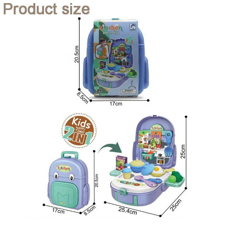 2 in 1 Children Cooking Pretend Play Toy Kitchen Backpack Tool Set Toys Play Food Set Tableware Kitchen Table Toys for Kids
