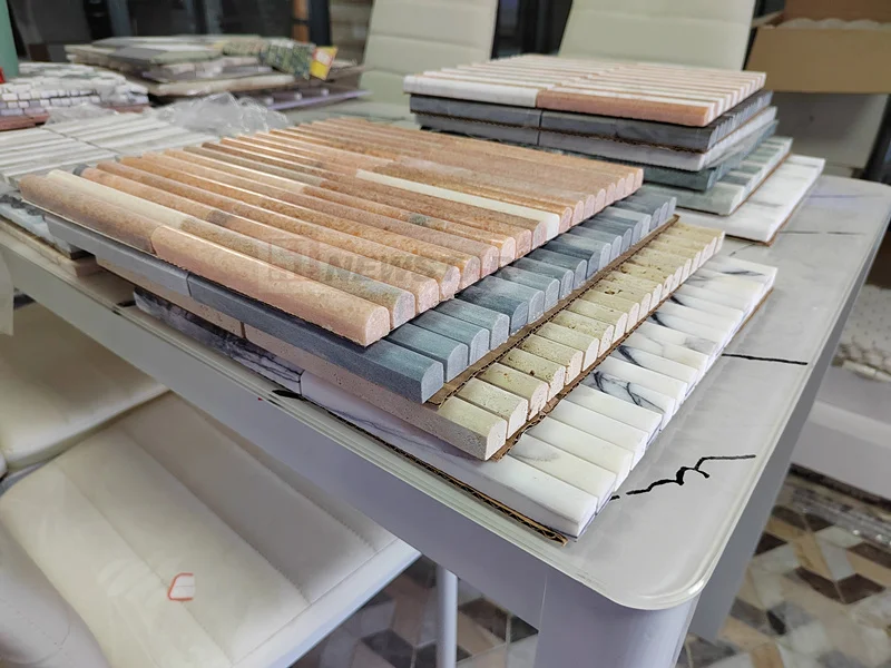 Mixed Material pink Marble Tile Kitchen Backsplash Factory Directly Sale Matte Natural Stone Curved Marble Tile Mosaic