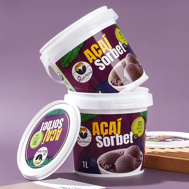 Tamper Proof Environmentally Friendly Factory Price Plastic 1L Bucket 1kg Ice Cream Container with Lid Handle