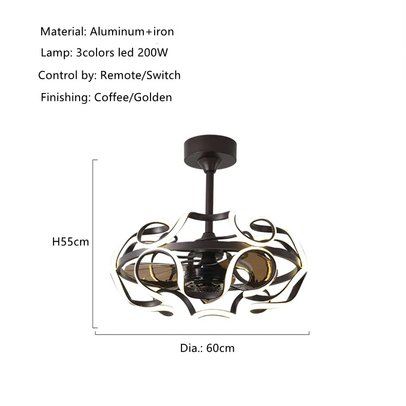 Modern design fan lights LED lamp in remote control aluminum LED Ceiling Fan Light