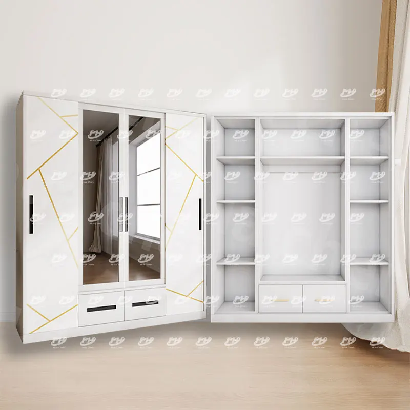 Custom Printed Beautiful Simple Modern Design Steel Metal Wardrobe 2 3 4 5 Door Swing Sliding Glass Mirror for Home Furniture