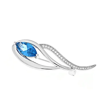 Custom Graceful Blue stone 925 Sterling  Silver Brooches Pin for Ladies