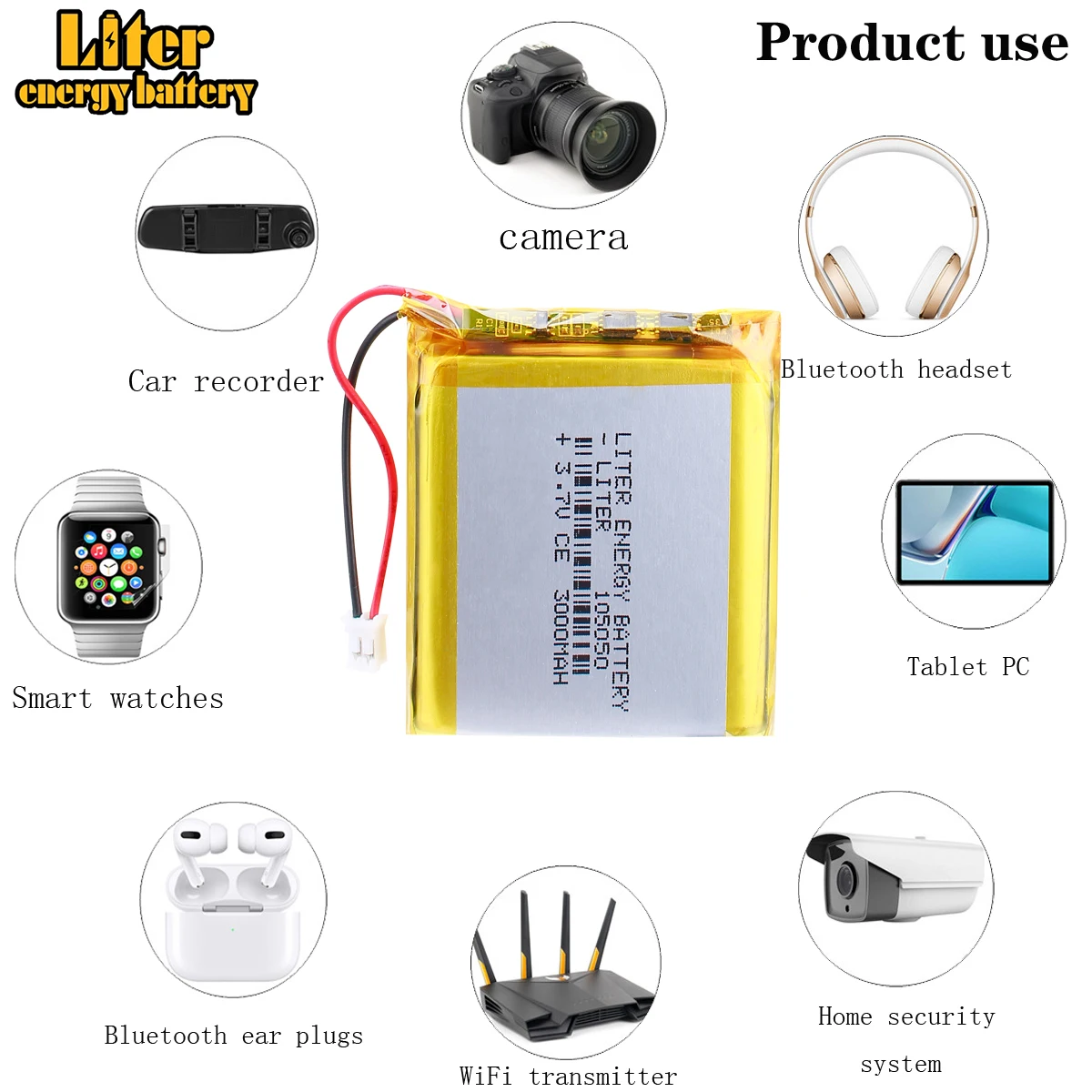 DC 3,7 V 10500 mAh 1060110 oplaadbare lithium-polymeerbatterij geschikt voor DIY 3,7-5 V elektronische producten met ingebouwde 2-draads batterijvervanging en LED-lampen