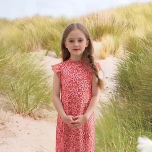 Wholesale Kids Clothes Plant Dye Natural Dye Lace Frill Sleeve Mini Dress Girl Dresses for Girls