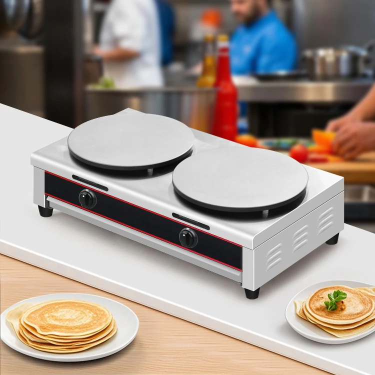 Snack Machines Commercial Double Crepe Maker Gas Crepe Cake Machine / Pancake Maker