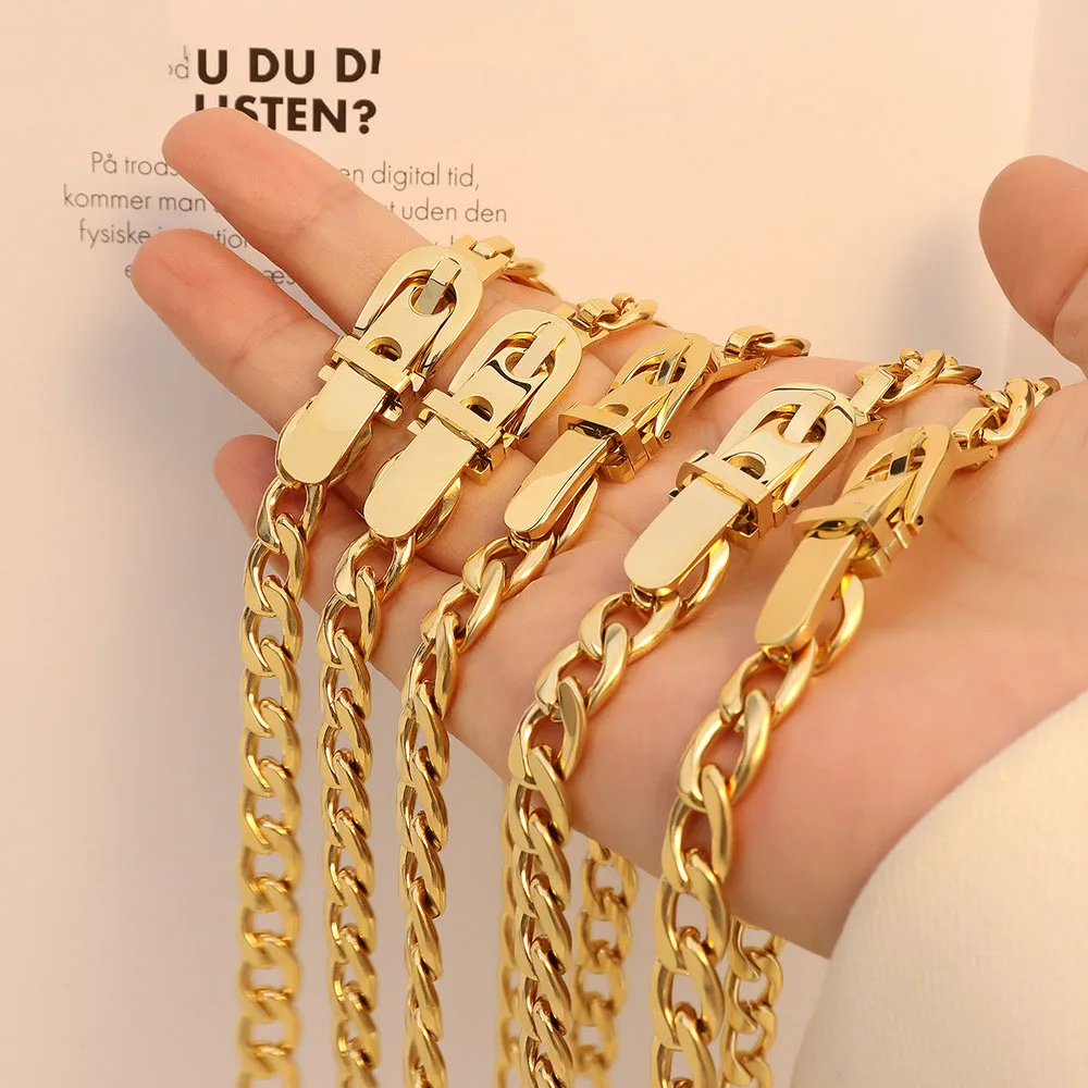 Gold  Color Chunky Cuban Chain Belt Women Gold Metal Chunky Chain Thick Links Skinny Belt Hip  main image 4
