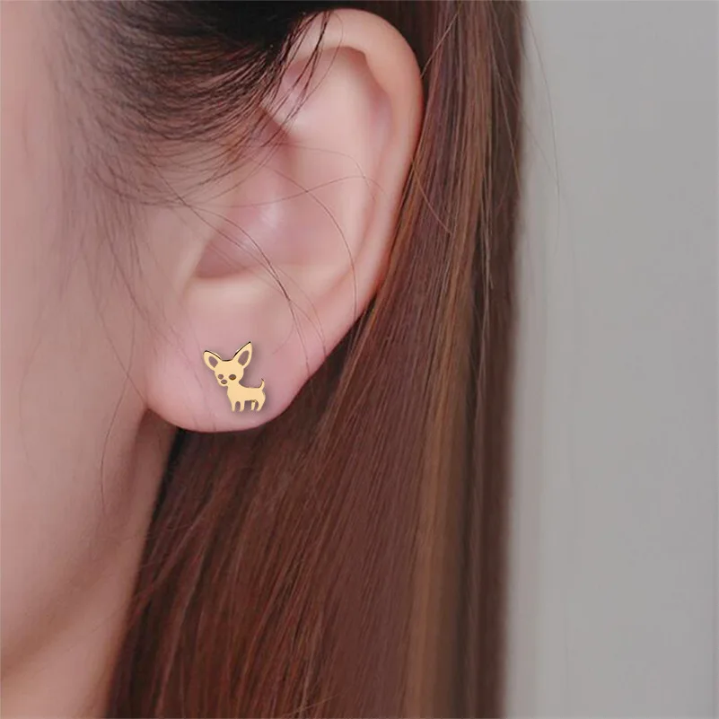 Stainless Steel Dog Chihuahua Stud Earrings For Women Girls