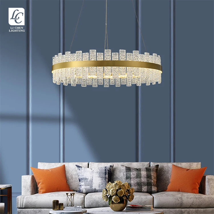 P0014 Luxury Textured Glass Chandelier – Creative Gold Art Suspension Lamp for Villa