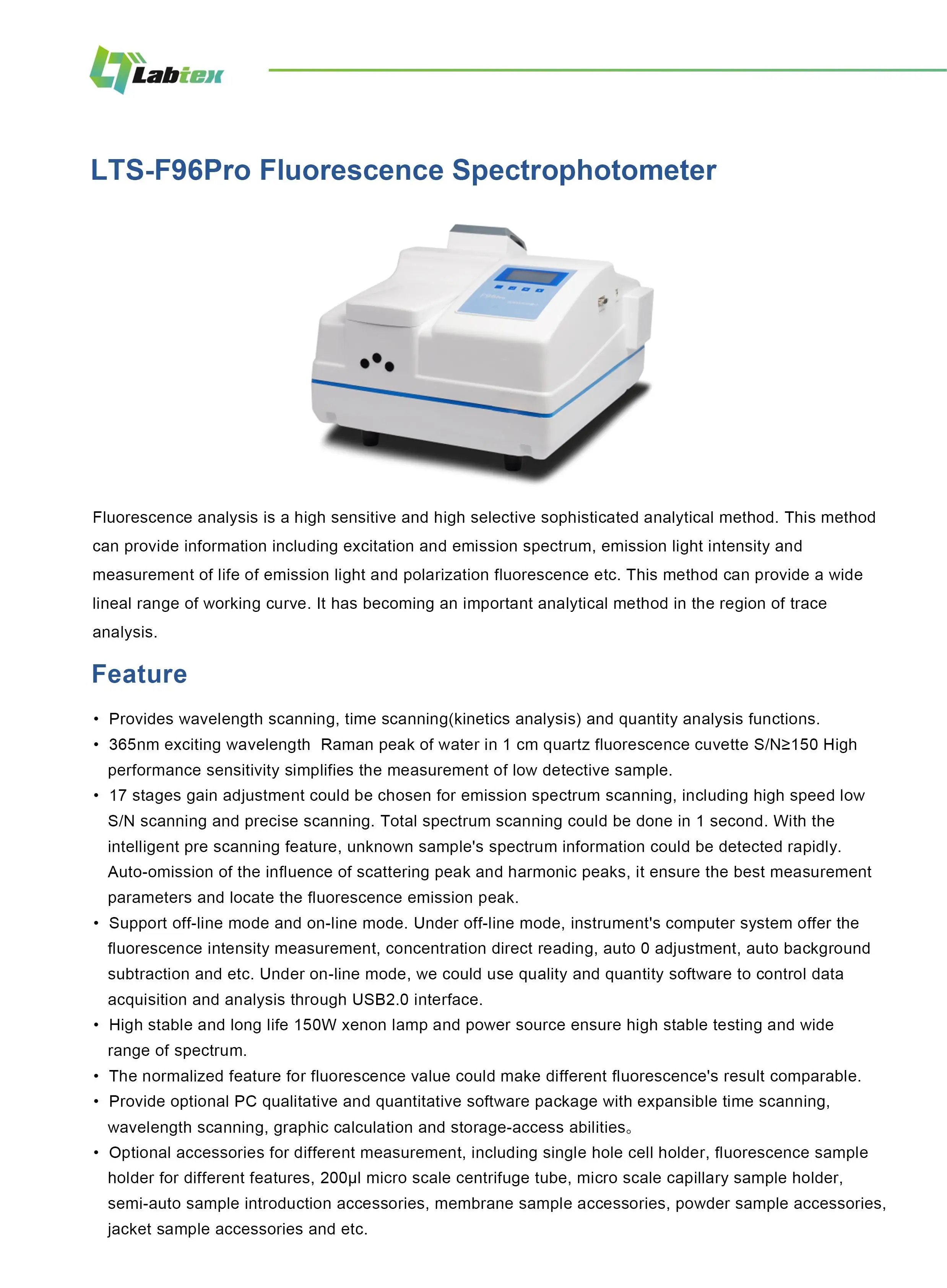Labtex Ltsf96pro Fluorescence Spectrophotometer With 150w Xenon Lamp
