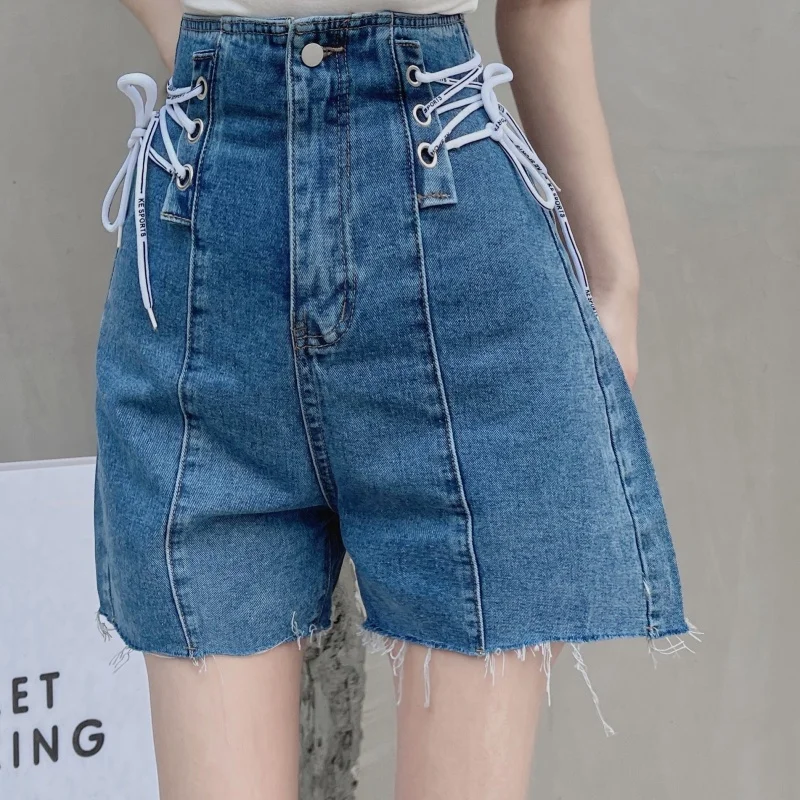 Summer High Ladies Waist Denim Shorts 