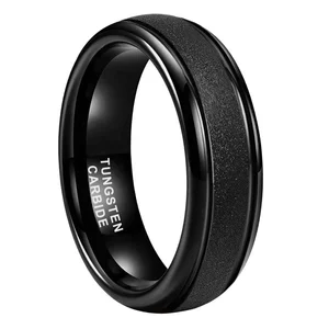 Coolstyle Jewelry Wholesale 6mm Domed Black Sandblasted Tungsten Carbide Ring for Men Women Fashion Engagement Wedding Band