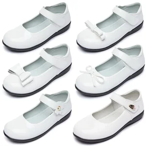 Wholesale Princess White Leather Shoes for Girls Shoes Fashion Bow Students School Dress Small Leather Shoes