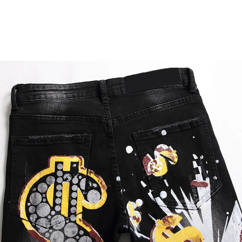 PURPLEWIND OEM Paint Splash New Men Designer Clothes Tapered Plus Size Fashion Jeans Pant