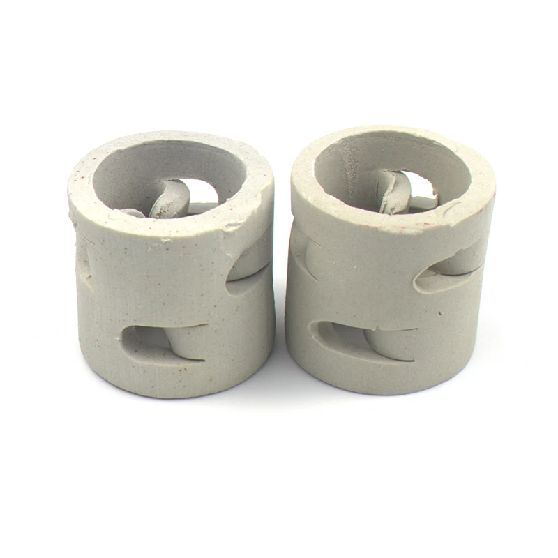 25mm 38mm 50mm 76mm Ceramic Pall Rings Tower Packing For Ceramic Distillation Column Packing