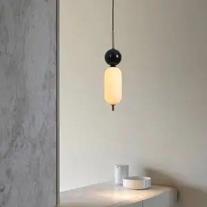 Minimalist Luxury Marble Bar Pendant Light Nordic Restaurant Cashier Desk Creative Glass Middle Hanging Bedside Lighting LED