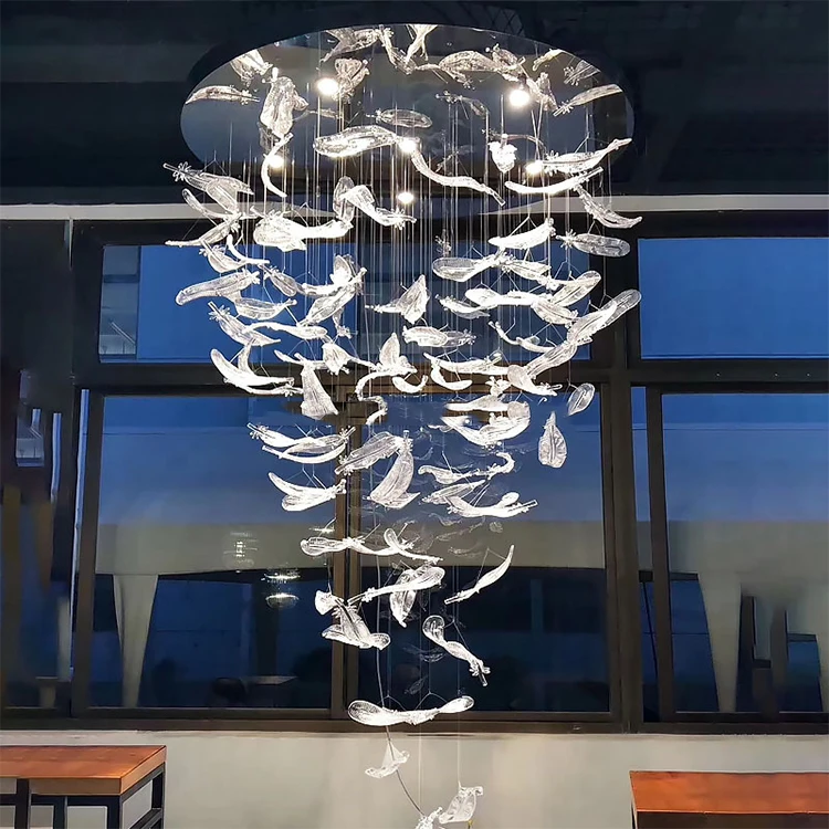 Люстра из дутого стекла с Кленовым листом современная роскошная Подвесная лампа в вестибюле отеля для торговых центров