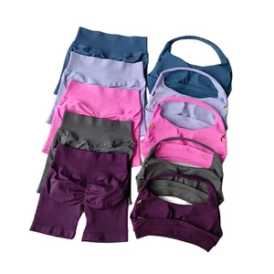 Beautiful Back High Waist Peach Sports Bras Shorts Suit Sexy Halter Neck Pilates Yoga Vest Training Fitness Bra Elastic Waist