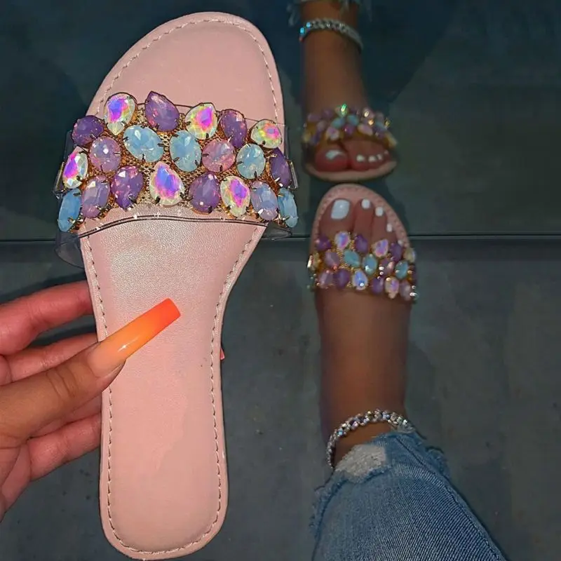Amazon.com: Hinyyrin Sandalias con piedras de bisutería, disponibles en 13  colores, sandalias bajas para mujer, estilo pata de gallo. : Ropa, Zapatos  y Joyería