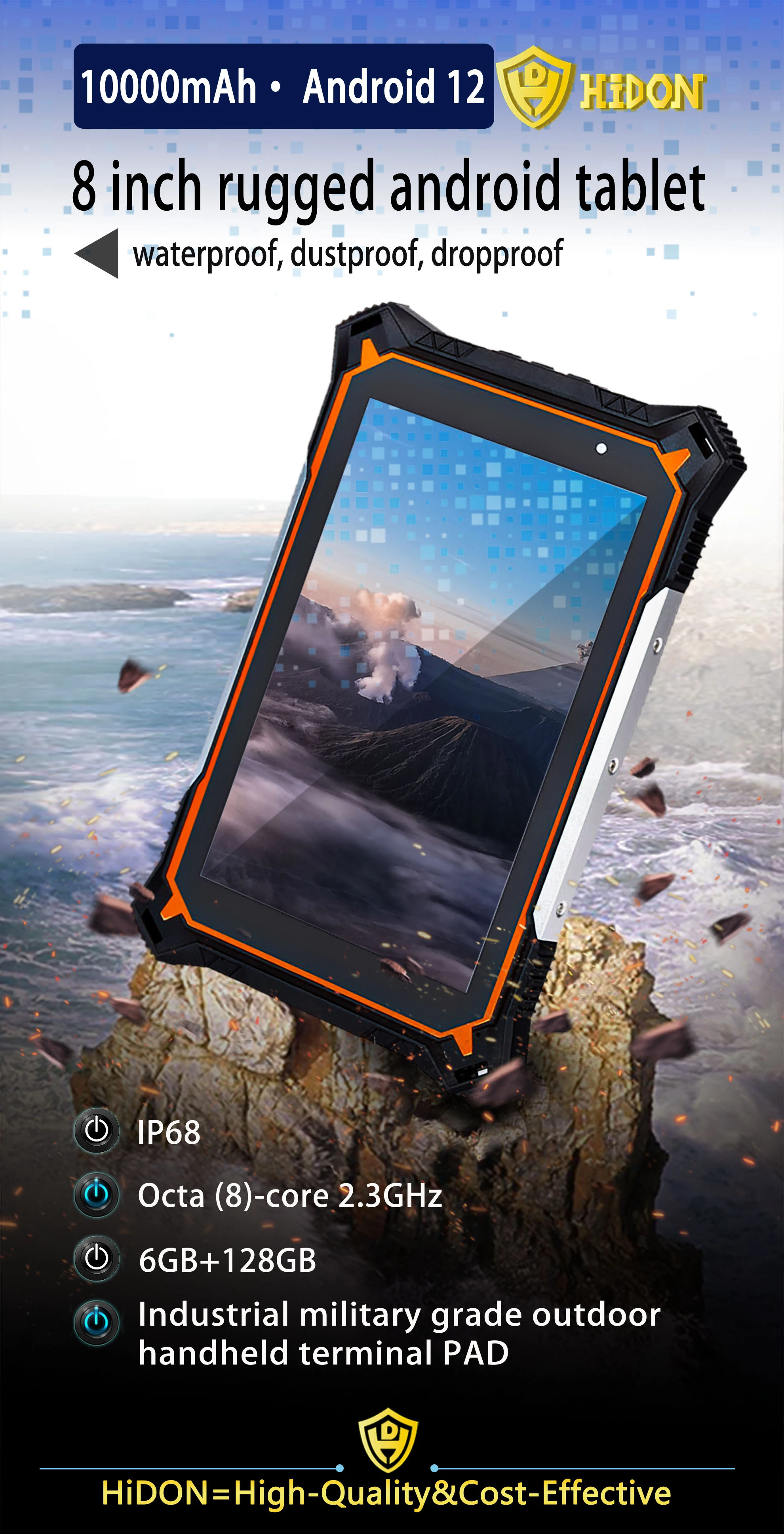 Cheapest Factory 8 Inch Android 12 FHD1200*1920 6+128G 10000mAh IP68 Ruggged Tablet PC 400CD/M2 BT5.0 PAD Rugged Computer PCs