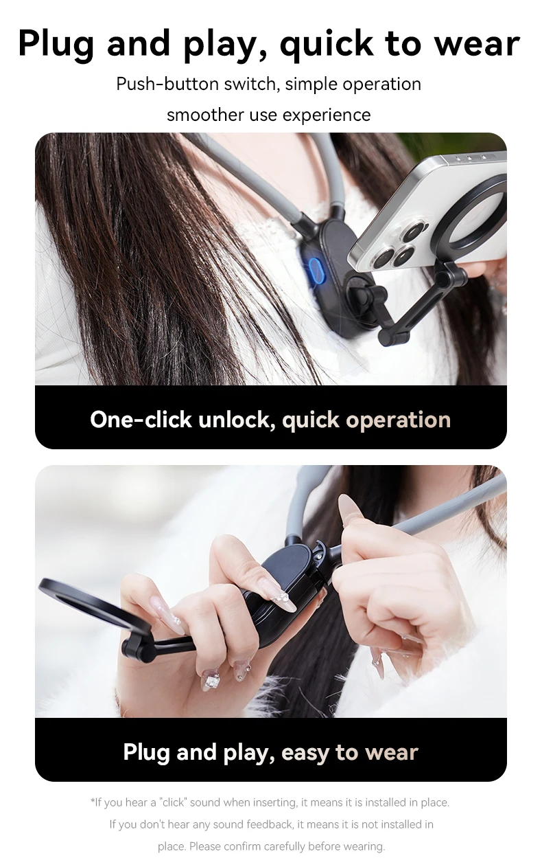 Bulk Content Creator Neck Hanger Magnetic Phone Mount with Adjustable Multi Angle Damping Shaft for Vlog