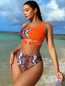 2026 New Fashion Women's Two Piece Swimsuit Bikini with Snake Skin Print