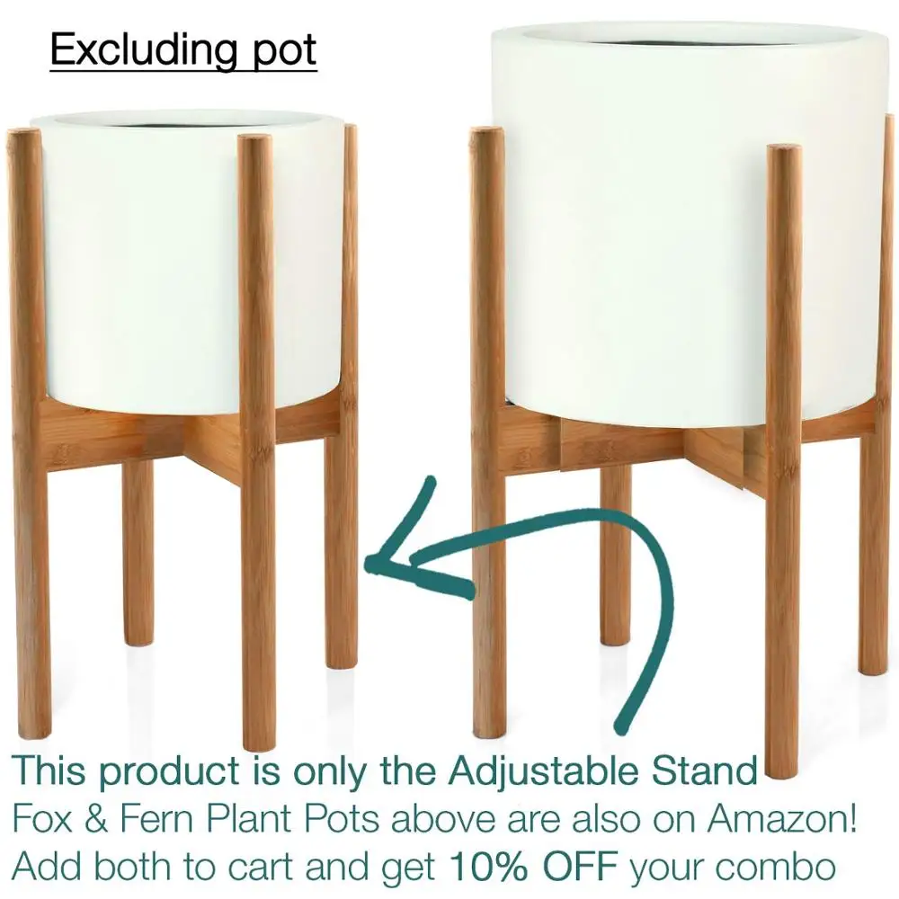 Soporte Para Plantas De Bambú Ajustable - Para Macetas De 20 A 30 Cm, Altura 36 Cm, Diseño Moderno