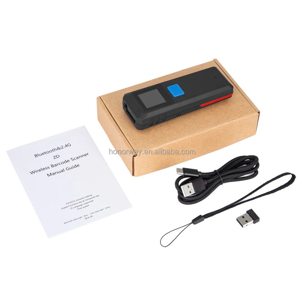 Blue Tooth 2.4GHz Wireless 1D 2D Portable Mini Barcode Scanner with Display and Memory