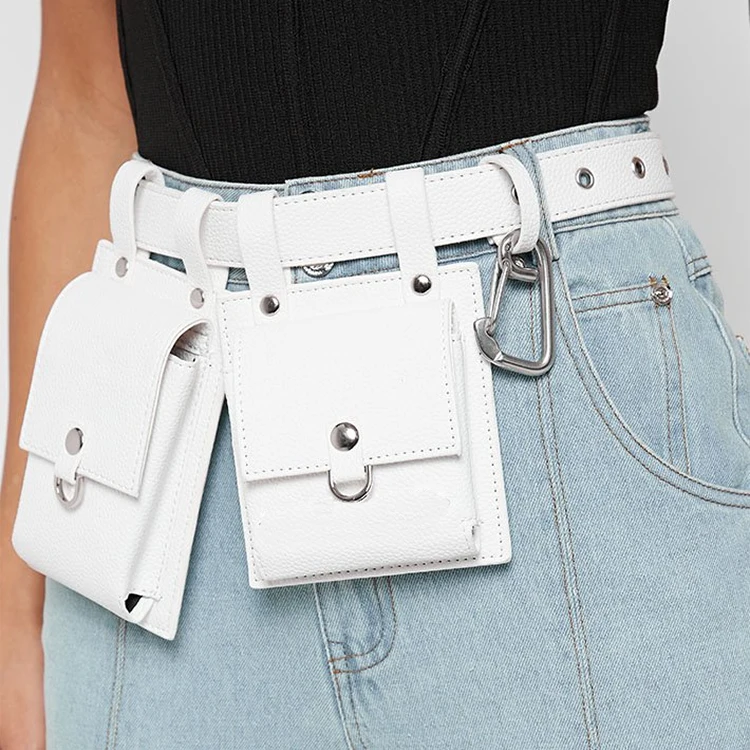  BEMYLV Leather Chain Belt Bag for Women Mini White Crossbody Waist  Purse Fanny Pack Fashion Evening Clutch Detachable