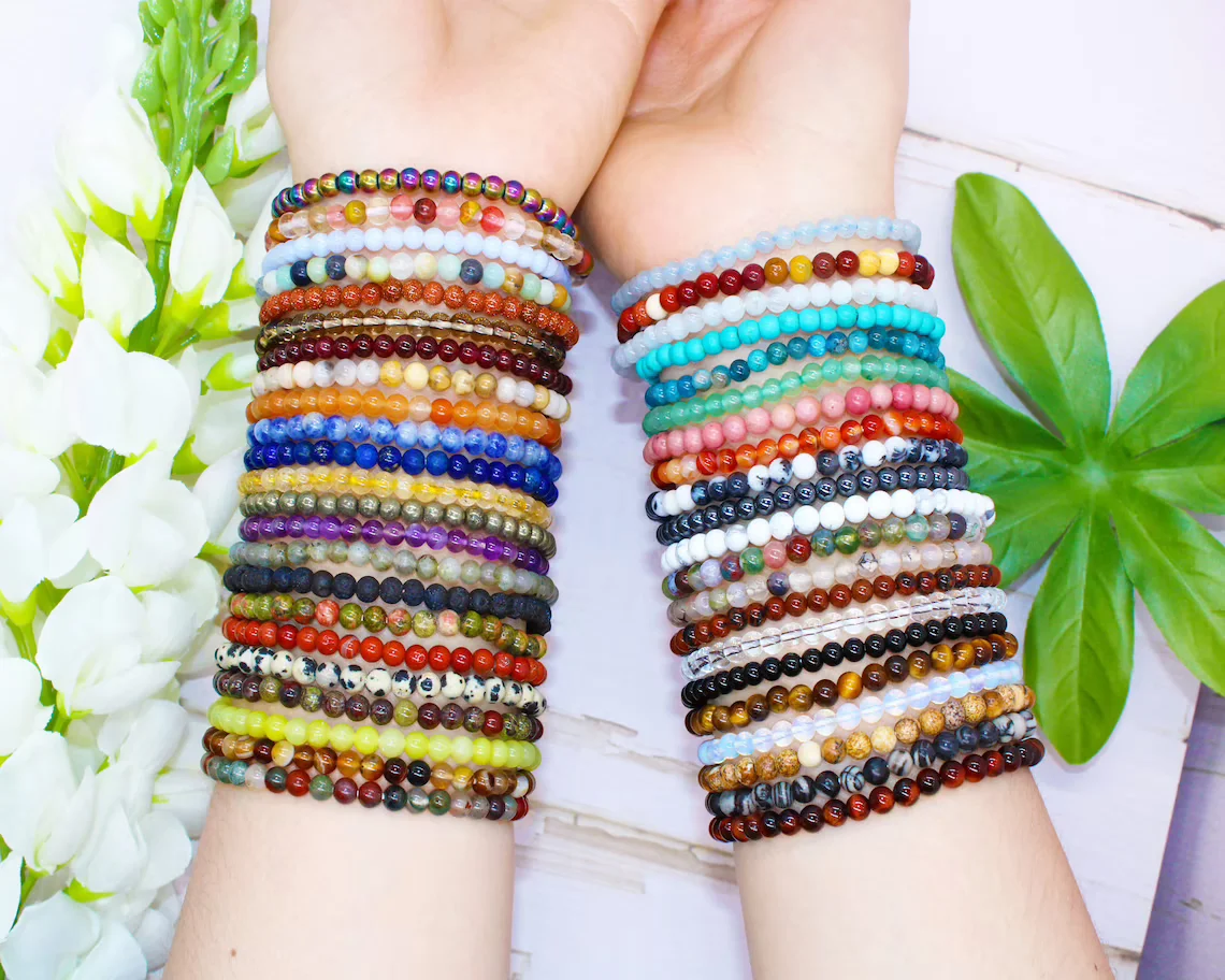 12pcs 8mm Semi-precious Gemstone Bracelet Healing Crystal Stone Beaded  Bracelets For Women Men Unisex Adjustable Bead Stretch Bracelets Set