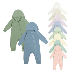 Good Quality Baby Rompers Bamboo Rayon with Two Way Zipper Soft Full Sleeve with Hoodie Kids Bodysuit Kids Jumpsuit for Newborn