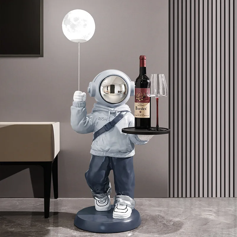 Astronaut Floor Figurine Side Table Moon Lamp Modern Futuristic Home Decor Living Room Creative Functional Ornament