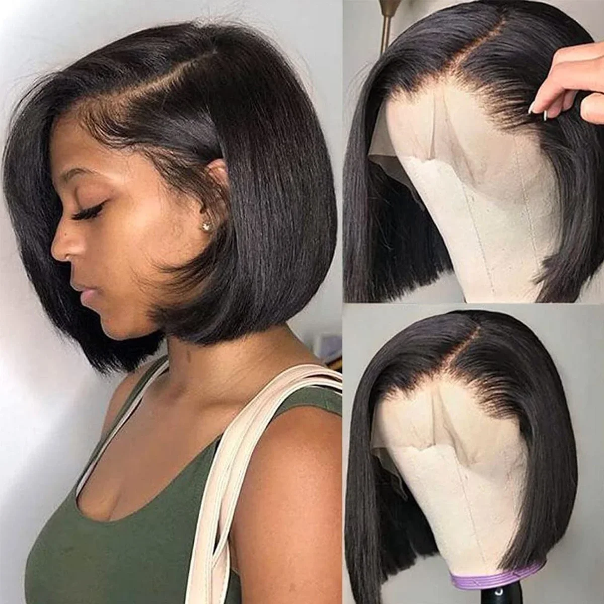 Parrucca Bob Capelli Umani Frontale Pizzo Capelli Remy 150 Densità Parrucche Donne Corto Pre Pizzicato_voghion.com
