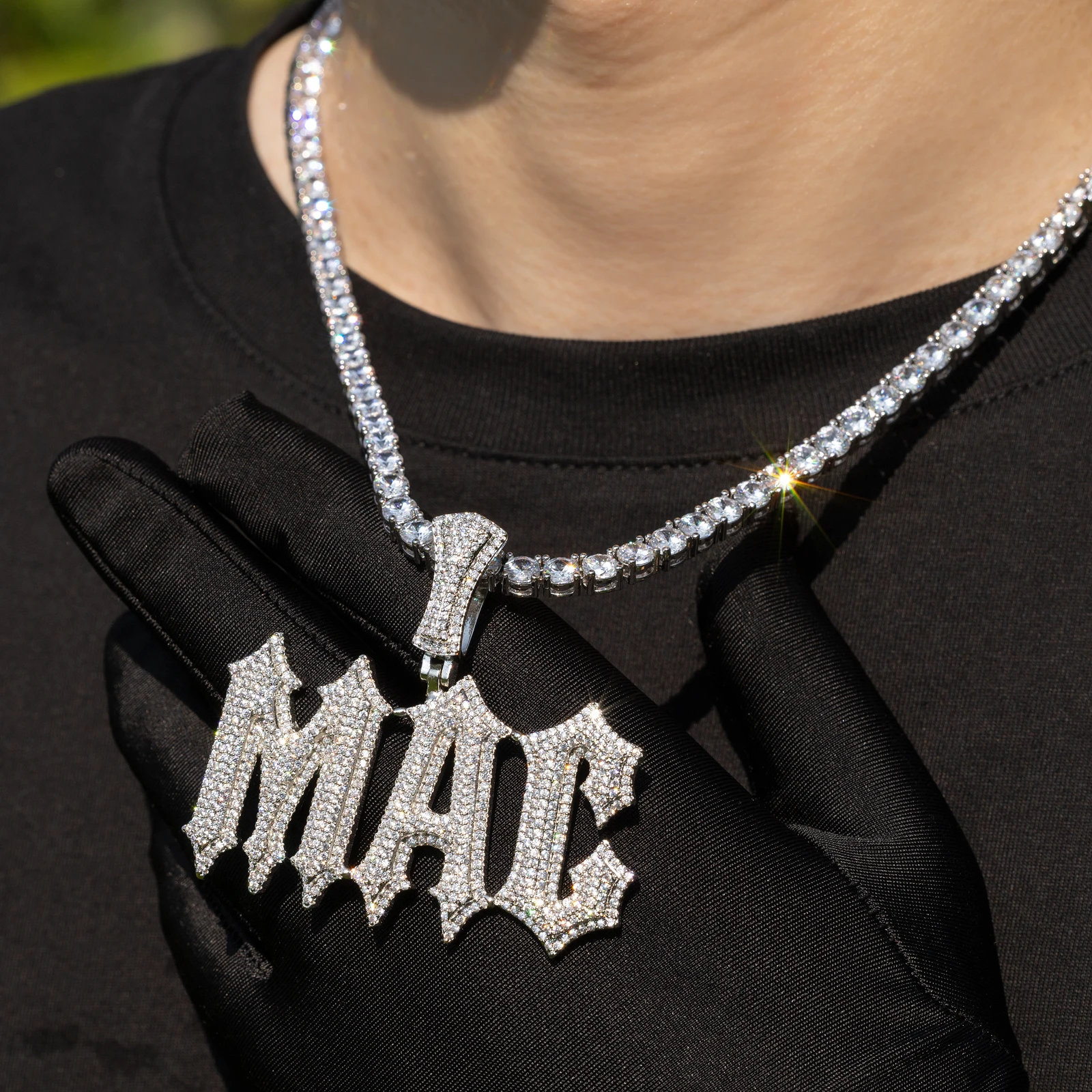 Top Icy Hip Hop Retro Style  Custom Necklace Personalized Name Double Layer CZ Bling Name Pendant Chain for Men
