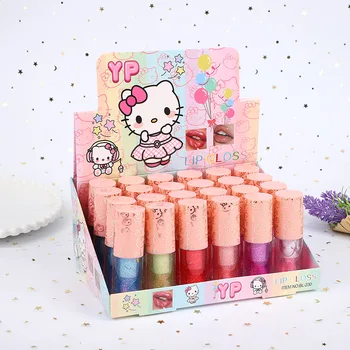 24pc box HelloKittys Sequin Lip Gloss Lip Oil long-lasting temperature-changing color moisturizing lipstick