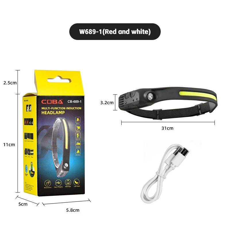 Водонепроницаемый COB светодиодный фонарик с USB-зарядным датчиком движения фар для кемпинга на открытом воздухе